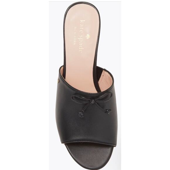 Kate Spade Size 8 Leather Black Stassi Bow Mules Black Heels New Nordstrom - Picture 6 of 11
